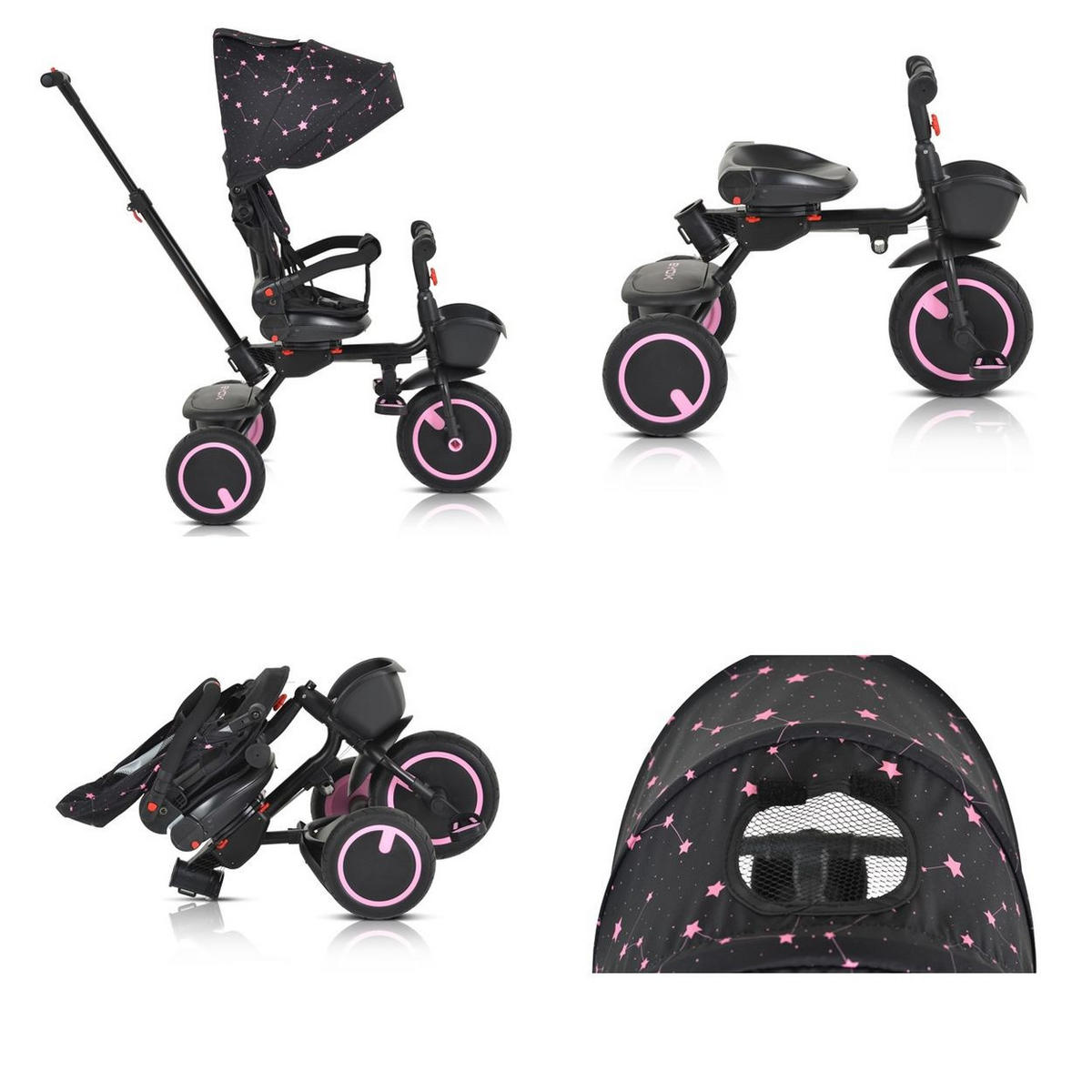 DREIRAD Orion faltbar rosa PU-Reifen, drehbarer Sitz, Schiebestange - Rosa, Metall (72/52/103cm)