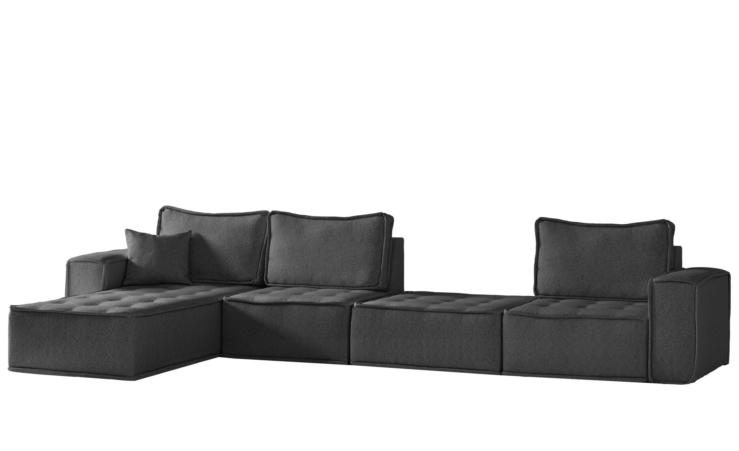 BOHOO modulare Ecke XL Graphit Links - Graphitfarben, Holz (192/382cm) - Kaiser Möbel