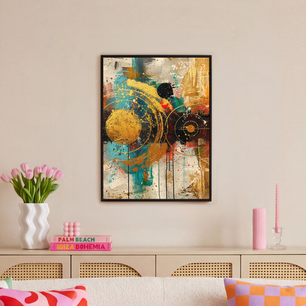 LEINWAND Bilder mit Rahmen - Abstrakt - Kunst - Gold - Modern - 50x70 - Multicolor, Textil (50/70cm) - MuchoWow
