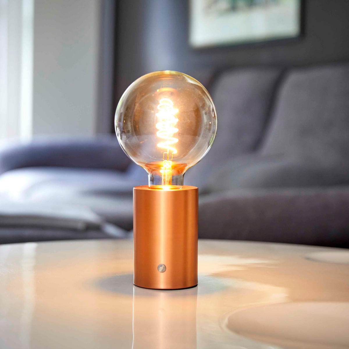 LED-AKKU-TISCHLAMPE - Eddison Optik mit Touch-Dimmer und warmweißem Licht in Roségold - Roségold, Metall (12.5/12.5/26cm) - Northpoint