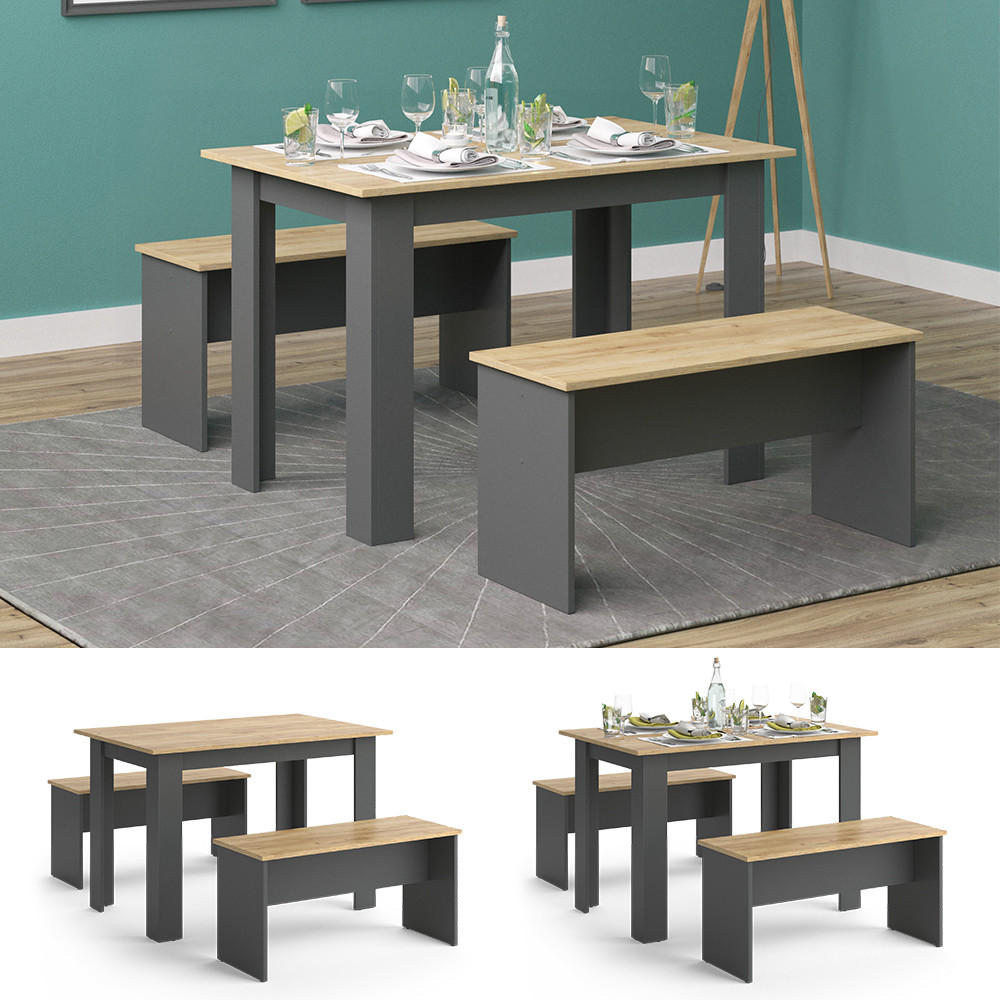 ESSTISCH SET Sentio Anthrazit 110 x 70 cm mit 2 Bänken - Anthrazit, Holzwerkstoff (110/73/70cm) - Vicco