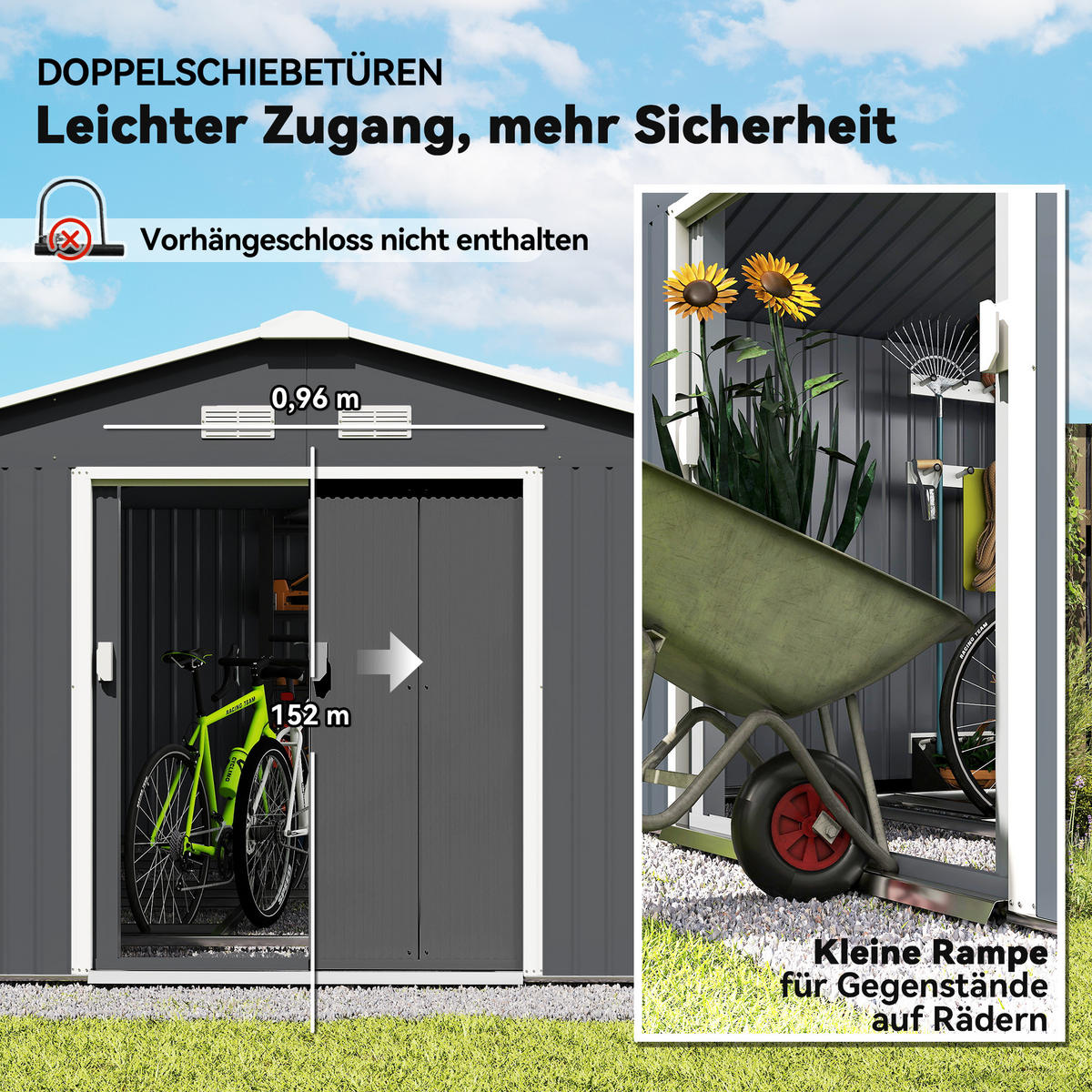 GERÄTEHAUS Geräteschuppen Gartenschrank Geräteschrank Metall Kohlegrau - Grau, Metall (340/200/386cm) - Outsunny