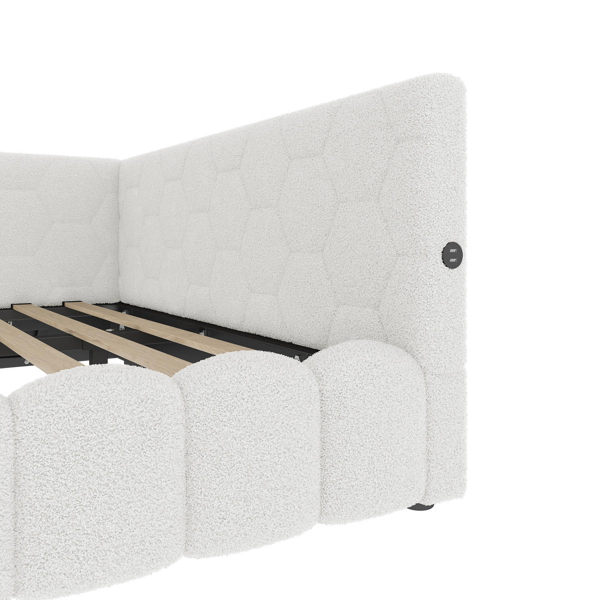 POLSTERBETT 140x200cm mit USB-Anschluss, Typ-C- Weiß - Weiß, Holz/Textil (140/200cm) - KOMHTOM