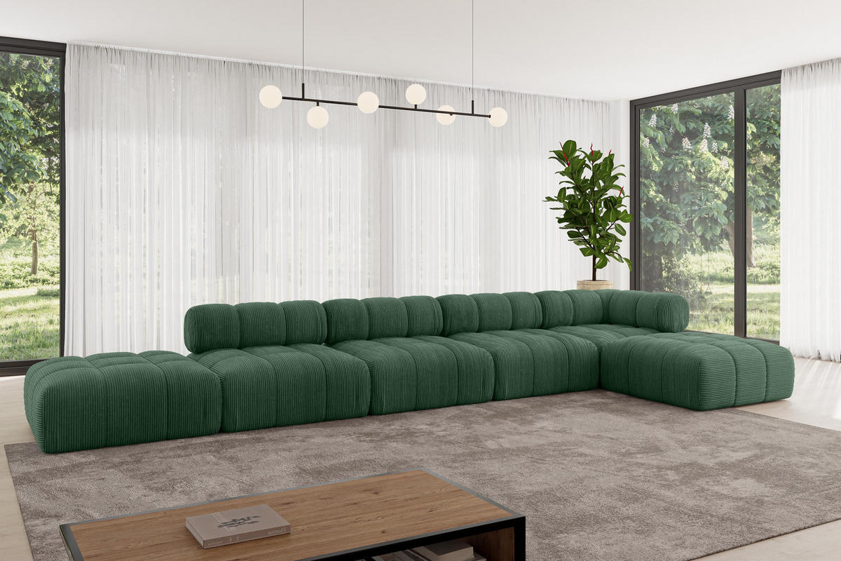 ECKSOFA modulares Sofa Kerru-L3 - 475x190x70 cm Grün Cord - Grün, Holzwerkstoff/Textil (475/190cm) - ALTDECOR