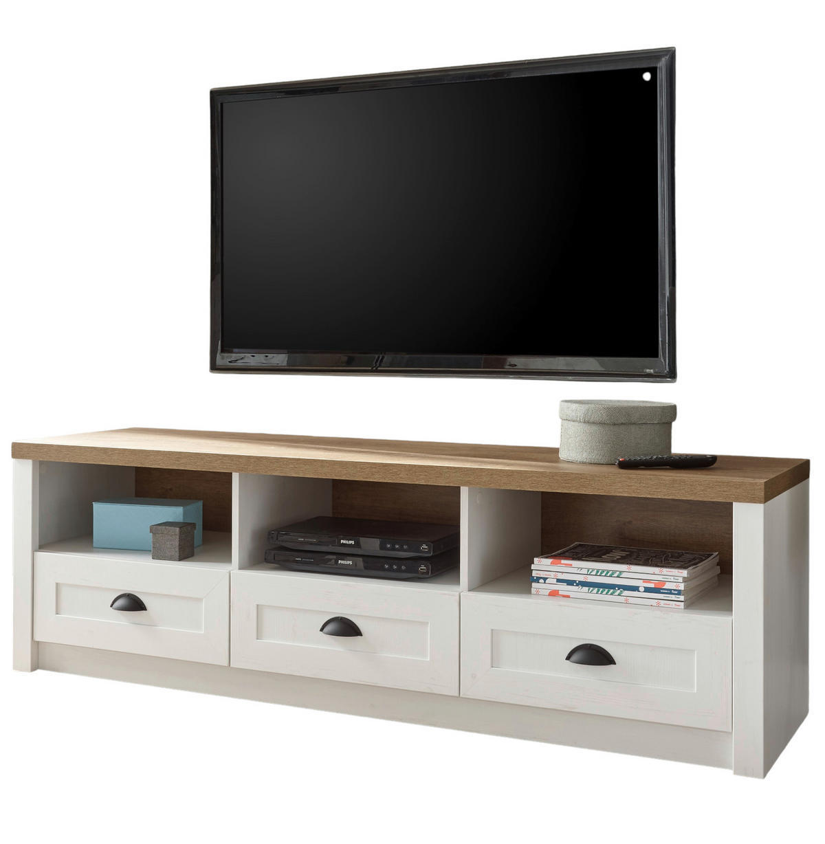 TV-LOWBOARD weiß Pinie, Eiche hell Landhaus, TV Unterteil 160 cm - Eichefarben/Weiß, Holzwerkstoff/Metall (160/47/43cm) - Furn.Design