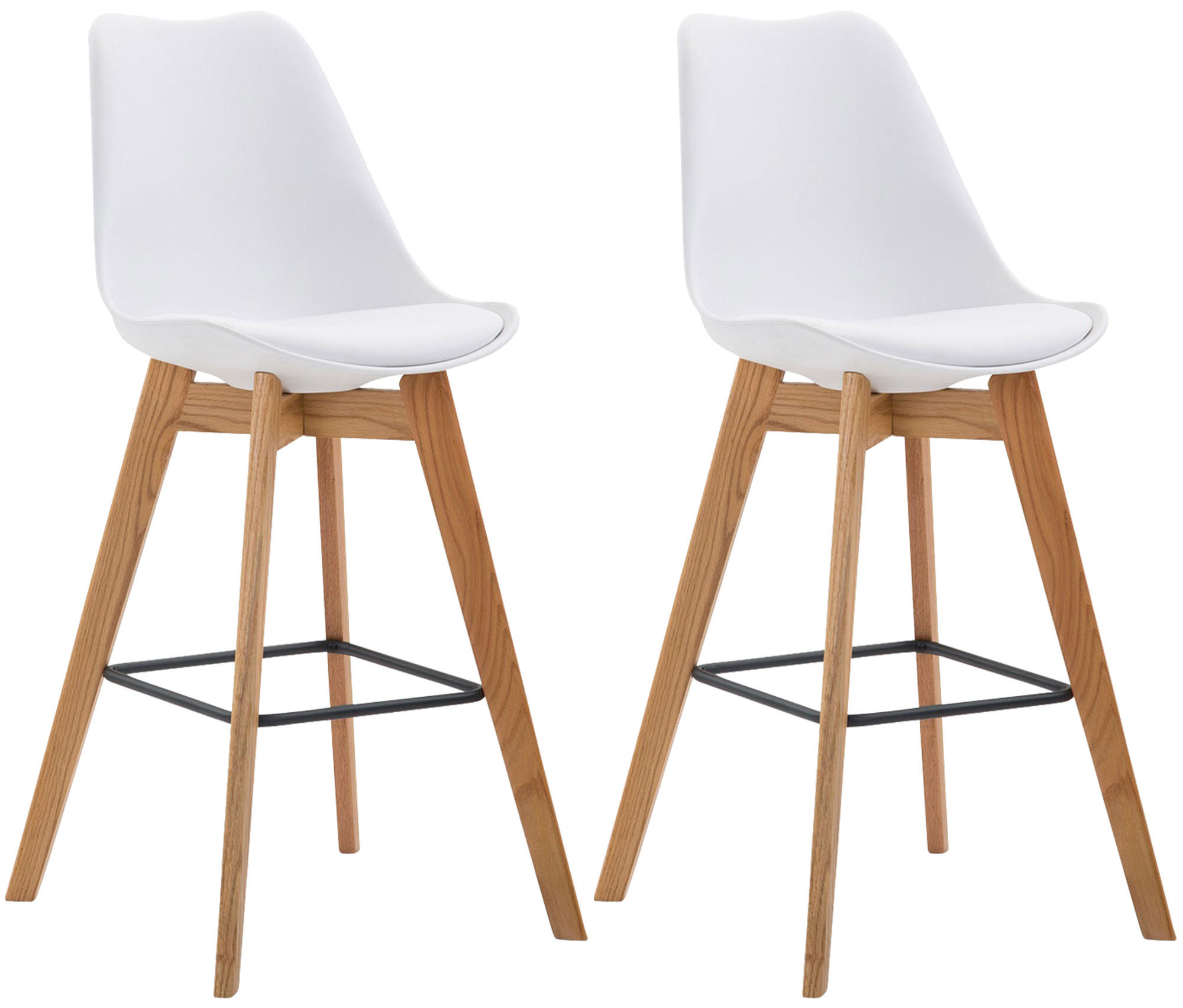 BARHOCKER 2er Set Kunststoff weiß - Eukalyptusholzfarben/Weiß, Holz/Kunststoff (48/112/56cm) - CLP