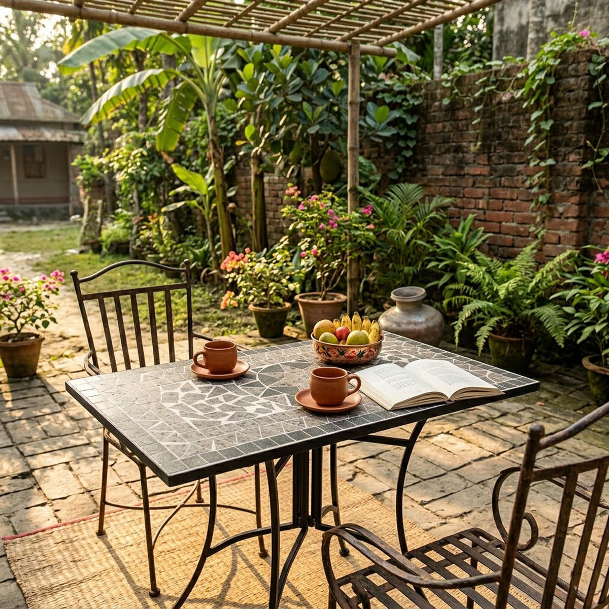 WANDTISCH Derby - rechteckiger Mosaiktisch in grau/weiss, Gestell aus schwarz pulverbeschichtetem Eisen. - Schwarz, Metall (45/90/75cm) - TPFGarden
