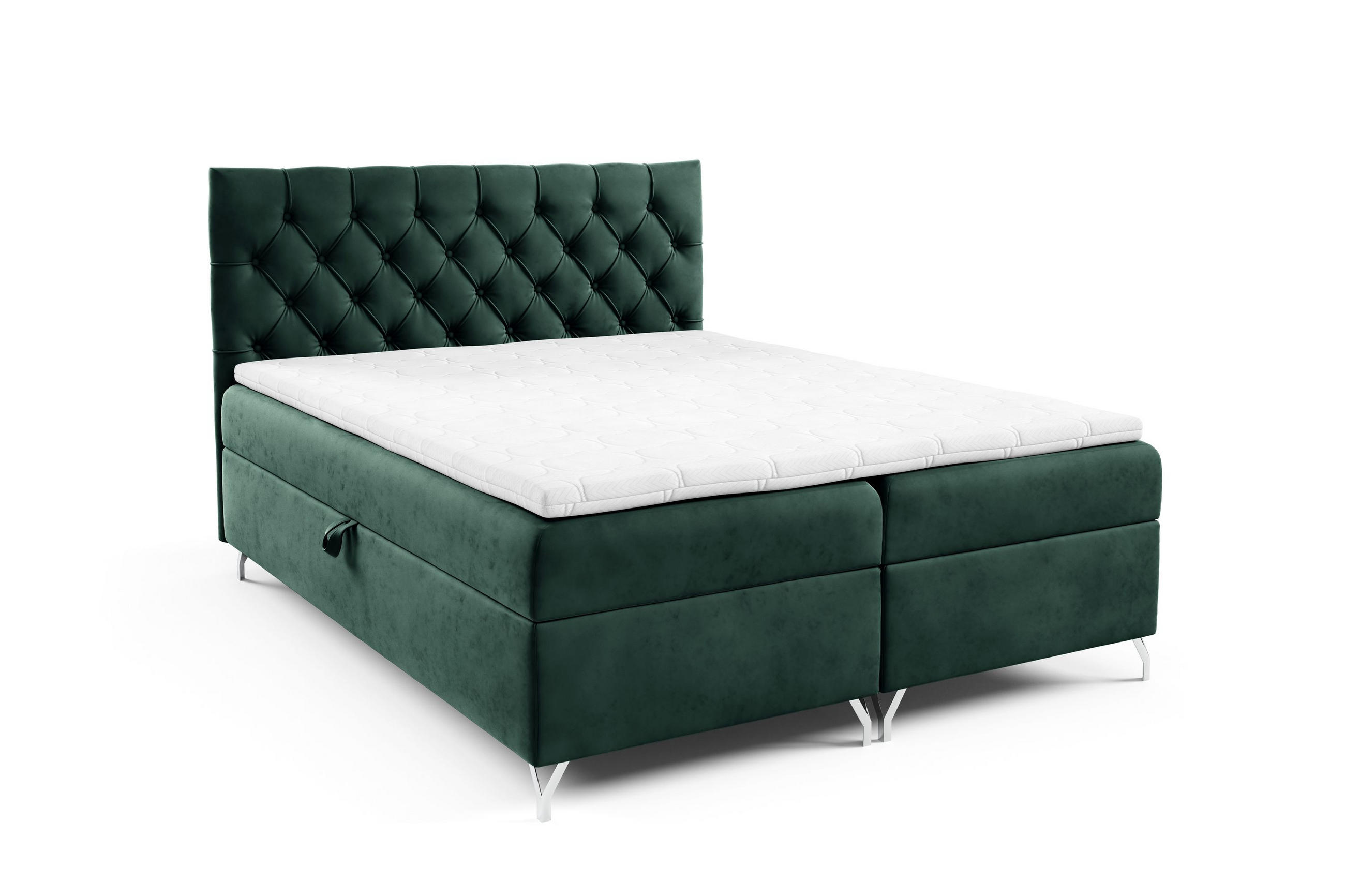 BOXBETT mit Stauraum und Topper Grün 120x200 cm - Grün, Textil (120/200cm) - Home Collective