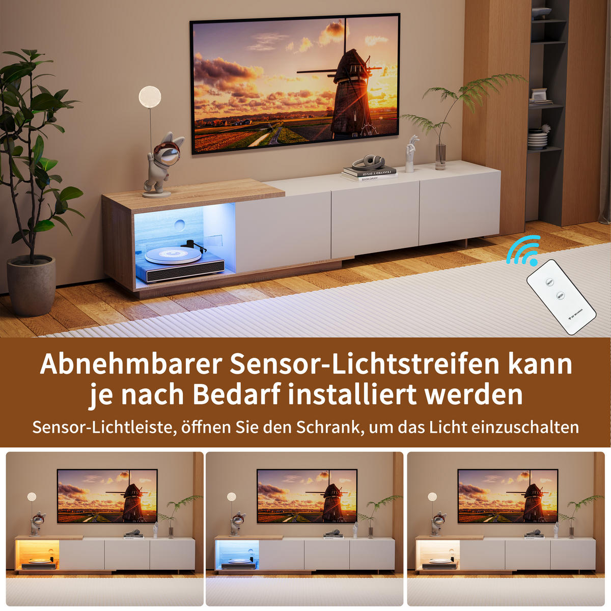 TV LOWBOARD 240x38x44 cm LED Fernsehschrank weiß - Weiß, Holz (240/44/38cm) - LEBENLANG