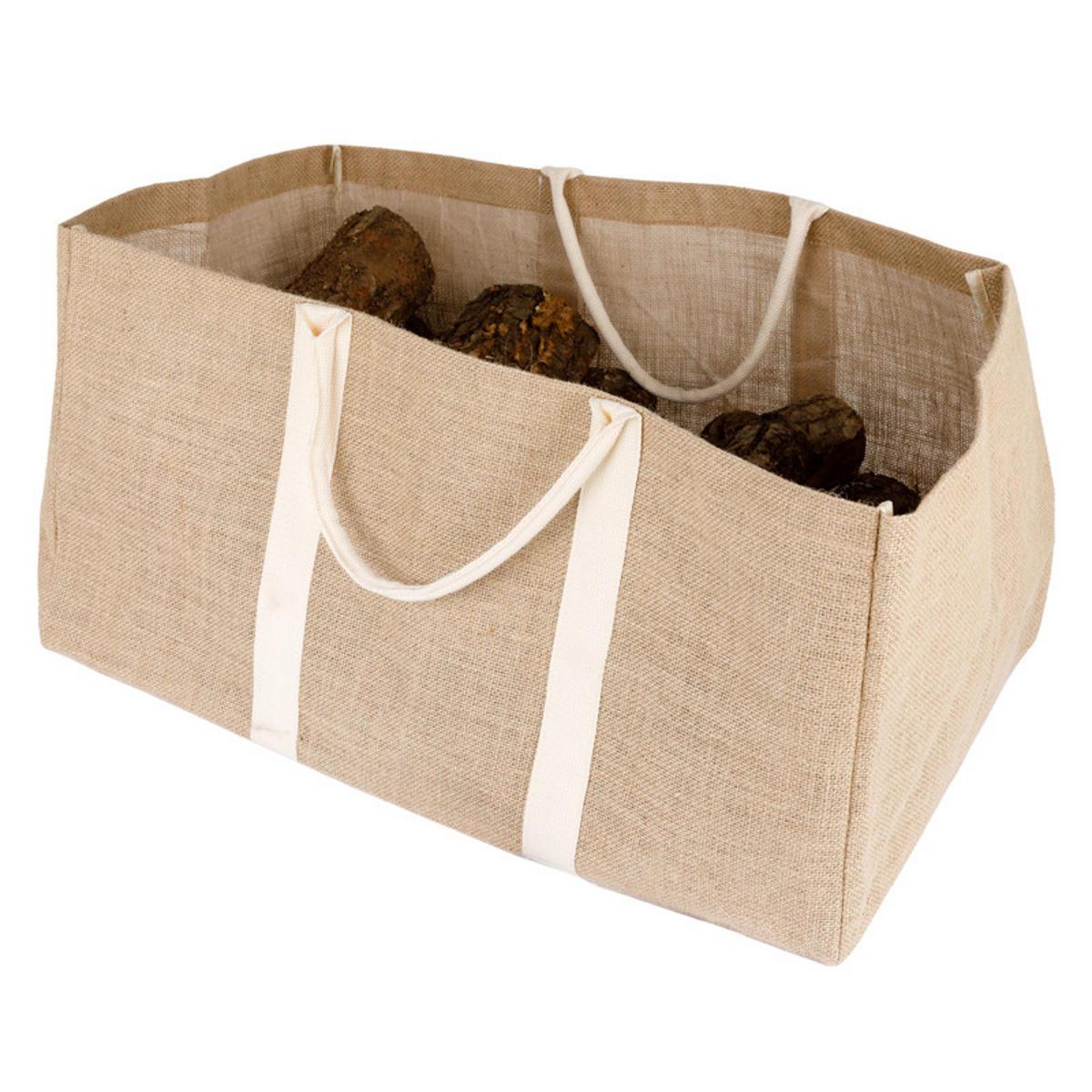 GROSSE Tasche für Holzscheite aus Jute - Braun, Holz (30/37/61cm) - Somagic