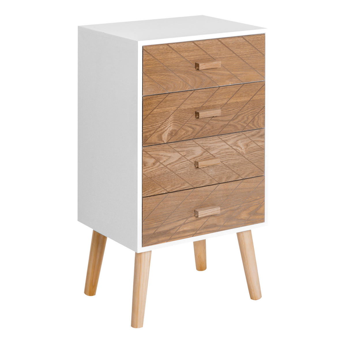 NACHTTISCH Weiß Buche MDF Holz 4 Schubladen - Weiß, Holz (40/75/30cm) - PANGIVO