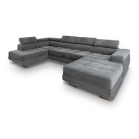 WOHNLANDSCHAFT CASONE L-S Grau Velours-Stoff mit Schlaffunktion - Grau, Holz (345/90/202cm) - MASSENO