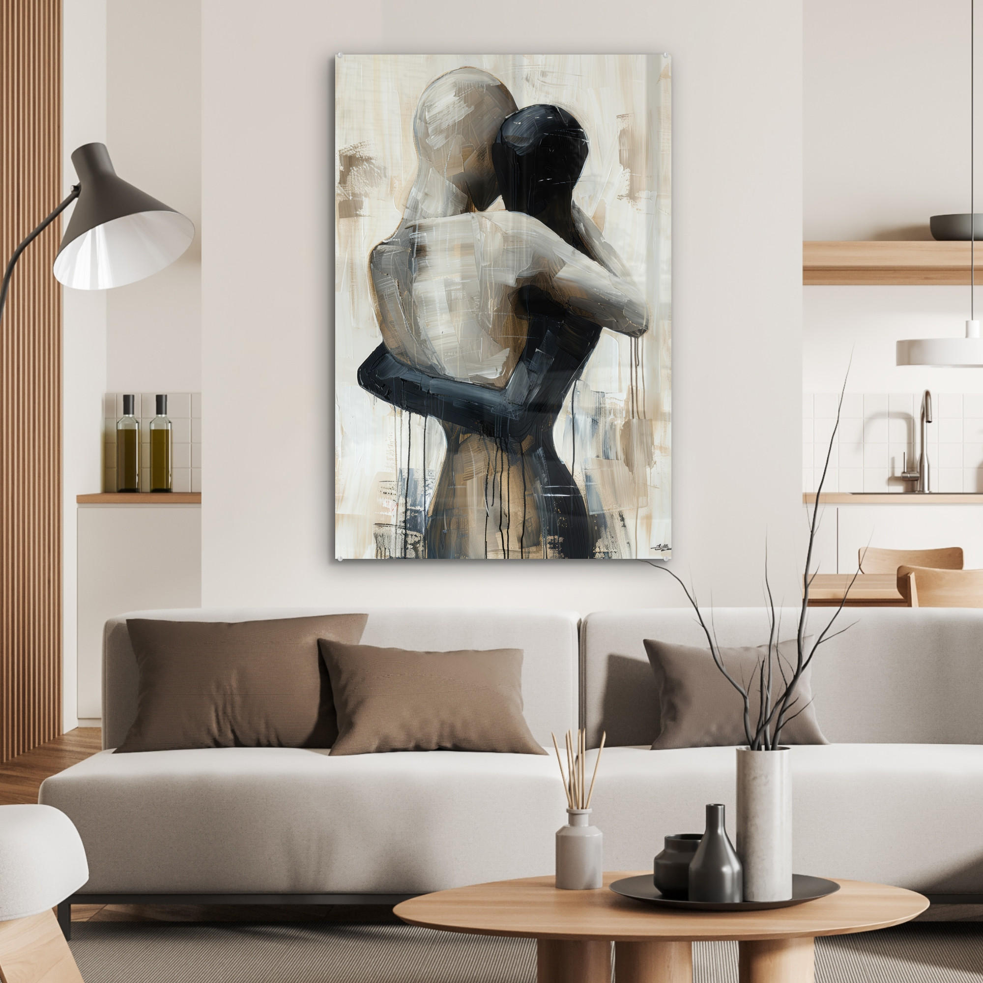 ACRYLGLASBILD Abstrakt - Liebe - Schwarz und weiß - Modern 60x90 cm - Schwarz, Glas (60/90cm) - MuchoWow