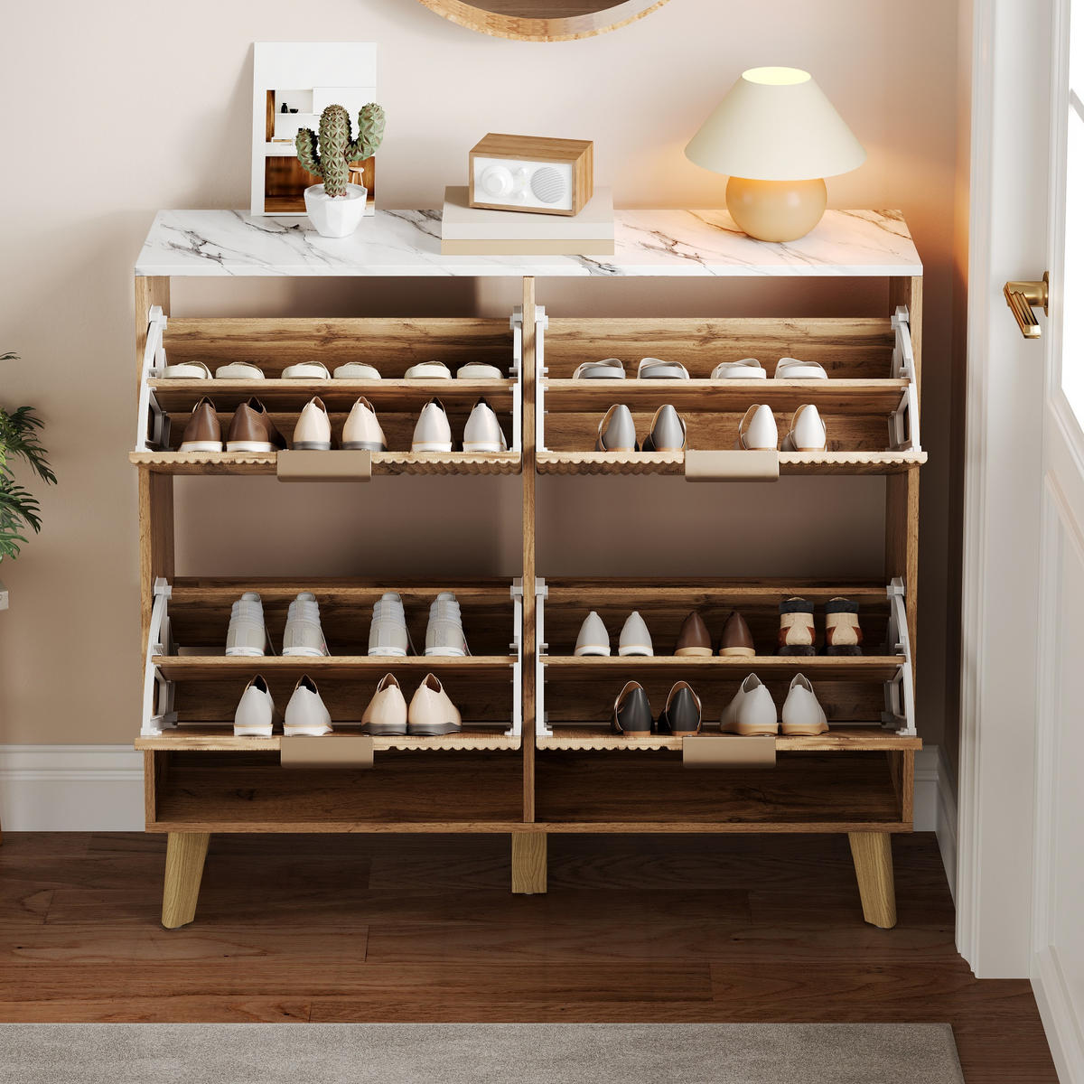 SCHUHSCHRANK 4 Türen Holzoptik Marmorplatte - Naturfarben, Holz (105/95.5/24cm) - LEBENLANG