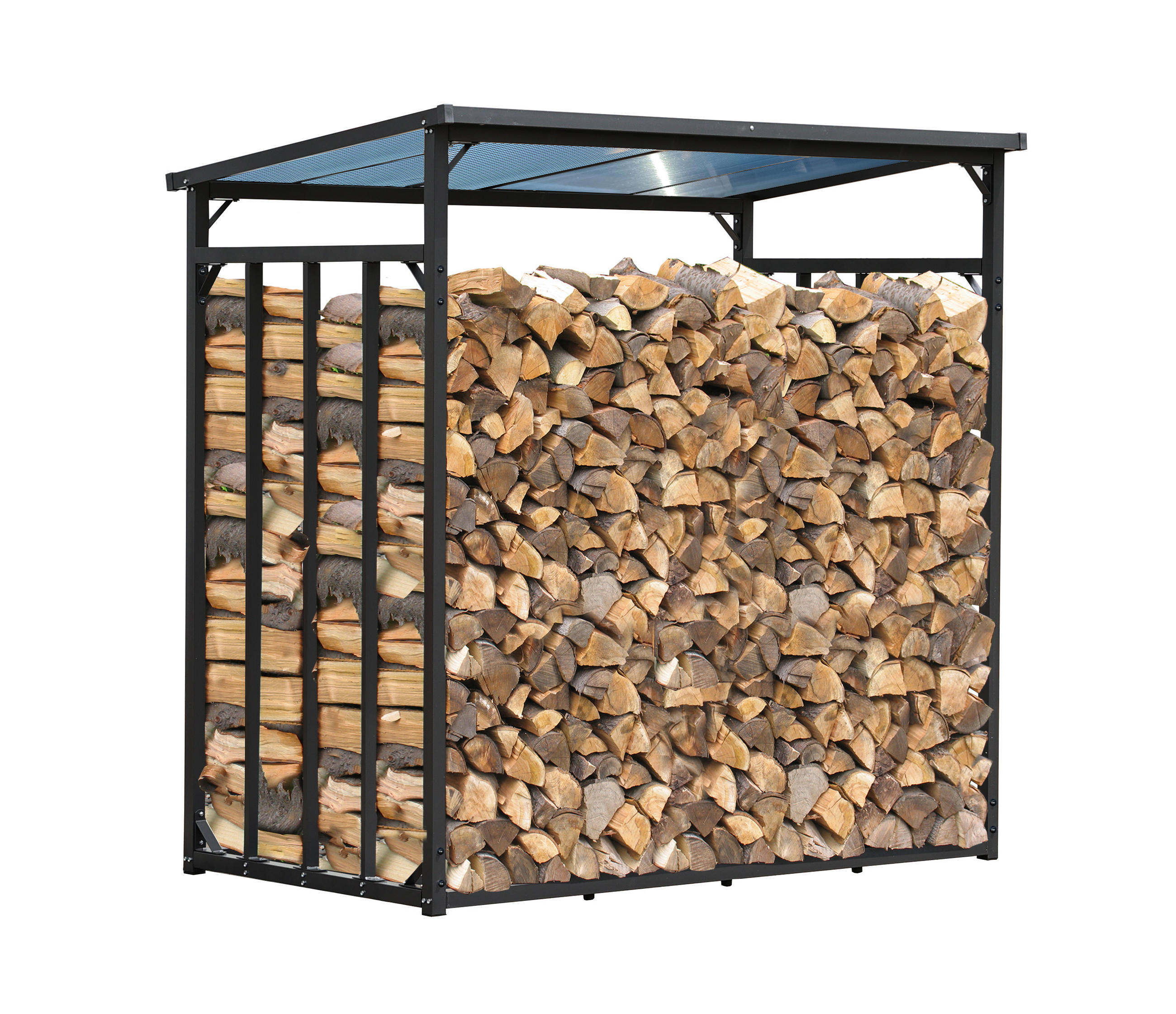 KAMINHOLZREGAL Außen 185x100x185 cm Metall Anthrazit mit Wetterschutz 3,5 m³ / 5 SRM - Anthrazit, Metall (185/185/100cm) - QUICK STAR