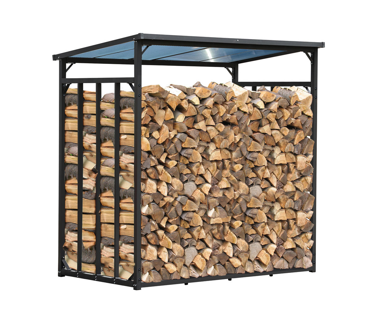 KAMINHOLZREGAL Außen 185x100x185 cm Metall Anthrazit mit Wetterschutz 3,5 m³ / 5 SRM - Anthrazit, Metall (185/185/100cm) - QUICK STAR