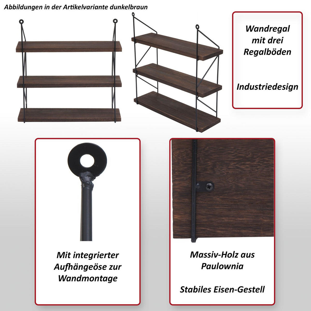 WANDREGAL Dunkelbraun - Dunkelbraun, Holz (40/40/13cm) - MCW