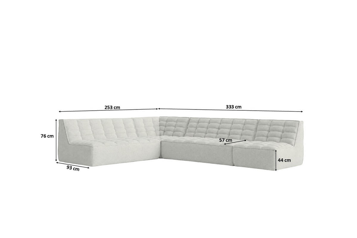 ROHOVÁ SEDAČKA modulární ve tvaru L, plyšová tkanina Pop, Ice, Pravá strana, LAZY L - bílá, dřevo (333/253cm) - Kaiser Möbel