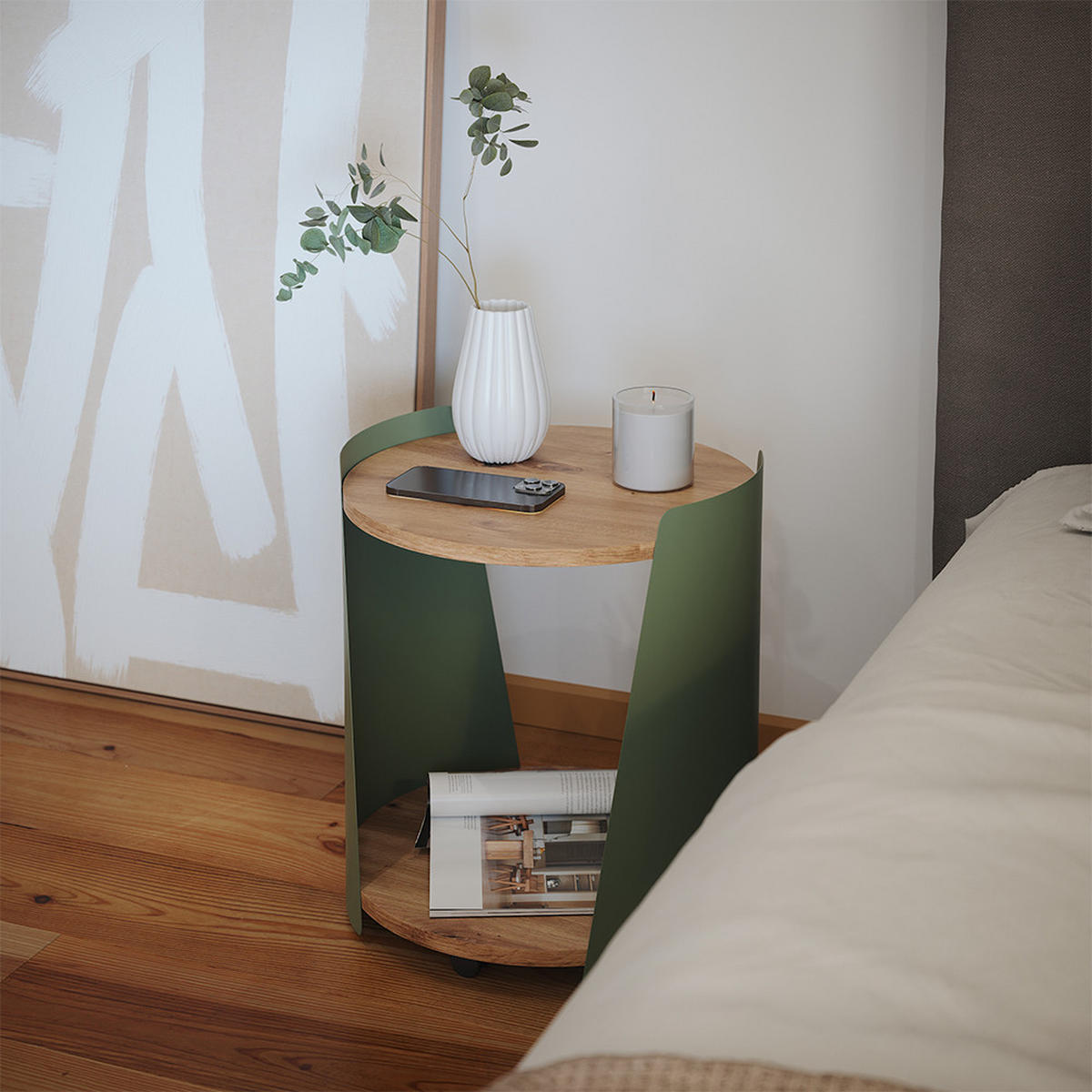 KONFERENČNÍ STŮL Lofta Zelená 40 x 40 cm - zelená barva/barva dubu, kompozitní dřevo (40/40/46cm) - Vicco