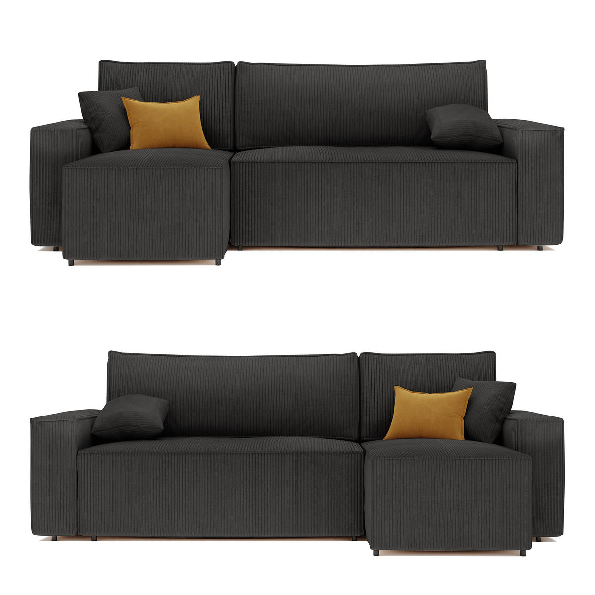ECKSOFA Paris mit Schlaffunktion Cord - Schwarz, Textil (244/155cm) - Idohome