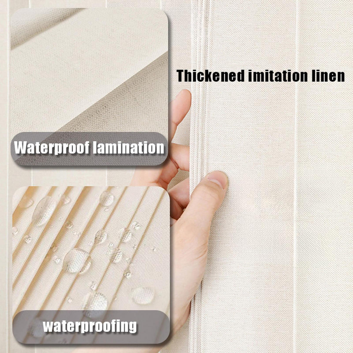 DUSCHVORHANG Beige magnetisch faltbar Leinen wasserdicht schimmelresistent waschbar mit Haken - Beige, Textil (220/200cm) - MCBOSON