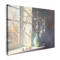 LEINWANDBILD Stillleben - Vase - Osterzweig Wandbilder 80x60 cm - Hellblau, Textil (80/60cm) - MuchoWow