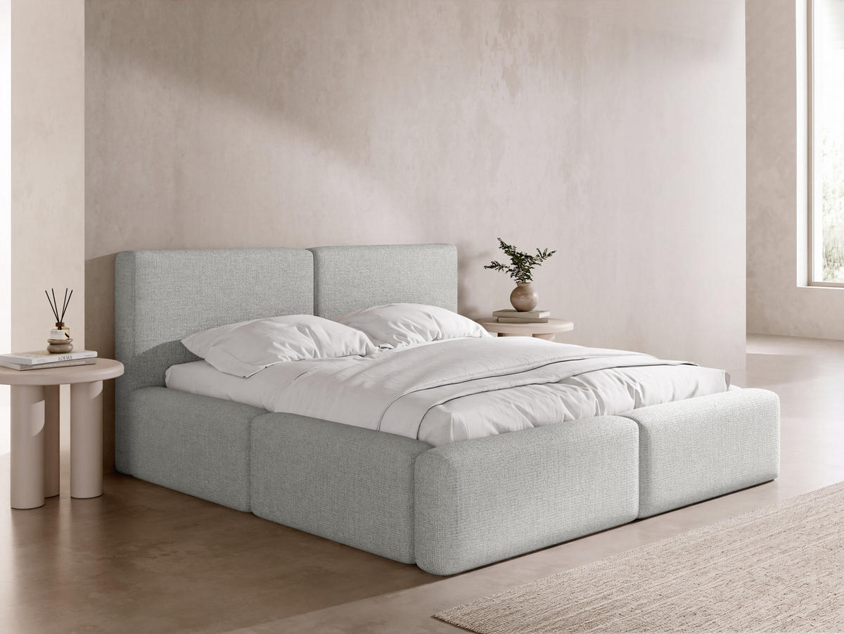 POLSTERBETT Duo mit Bettkasten, Lattenrost & gepolsterten Füßen in Grau Chenille 120x200 cm - sivá/farba brezy, kov/textil (120/200cm) - WFL GROUP