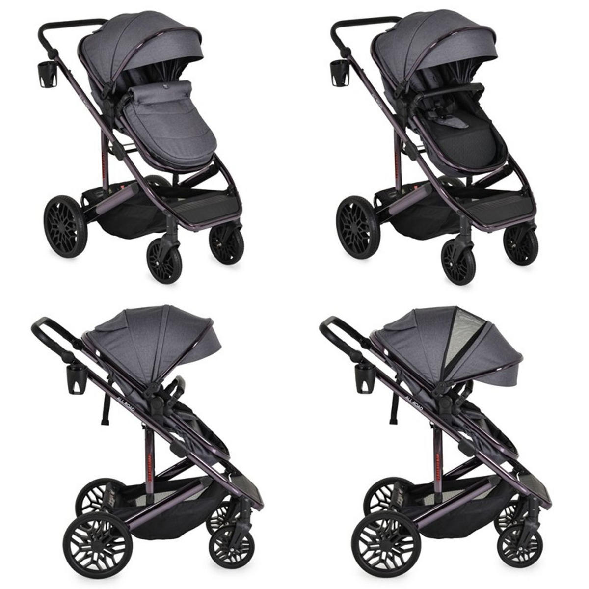 KOMBIKINDERWAGEN 3 in 1 all Road grau umbaubar Babyschale Sportsitz Tragetasche - Grau, Metall (87/59/108cm) - Moni