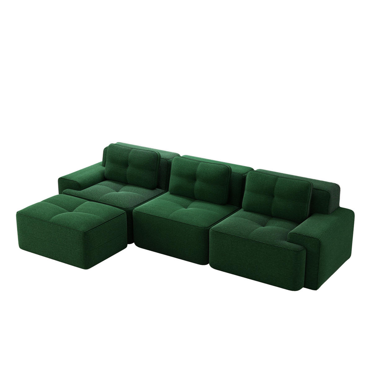 ECKSOFA 293/177/69 cm grün aus Cord mit Tiefsitz, ottomanenfähig und montagefrei - Grün, Textil (177/293cm) - OKWISH