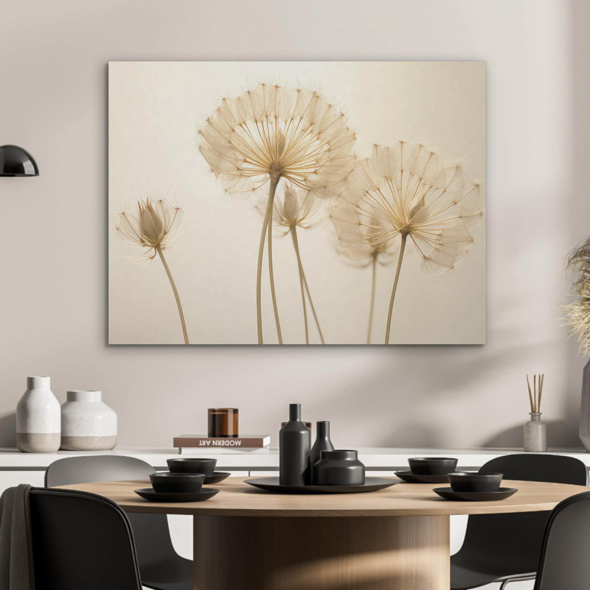AKUSTIKPANEEL Sonnenlicht - Löwenzahn - Botanisch - Blumen 80x60 cm - Creme, Textil (80/0.9/60cm) - MuchoWow
