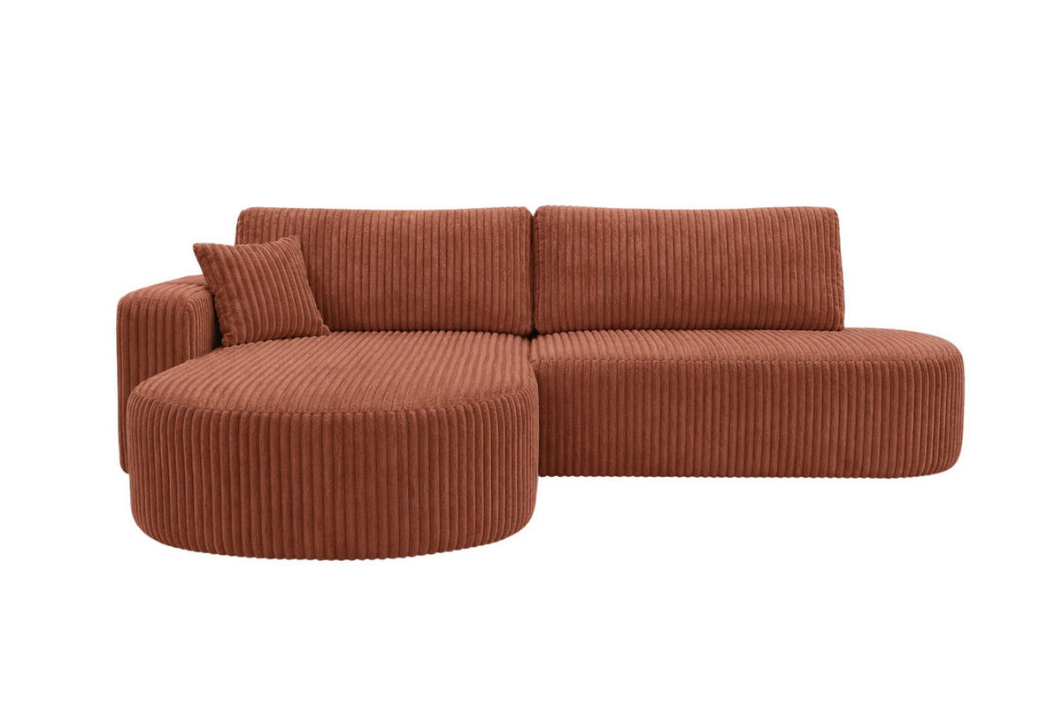 ECKSOFA Mit Schlaffunktion Und Bettkasten, Cordstoff Tilia, Kupfer, Links, ROUND ONE OPEN XL - Orange, Holz (262/175cm) - Kaiser Möbel