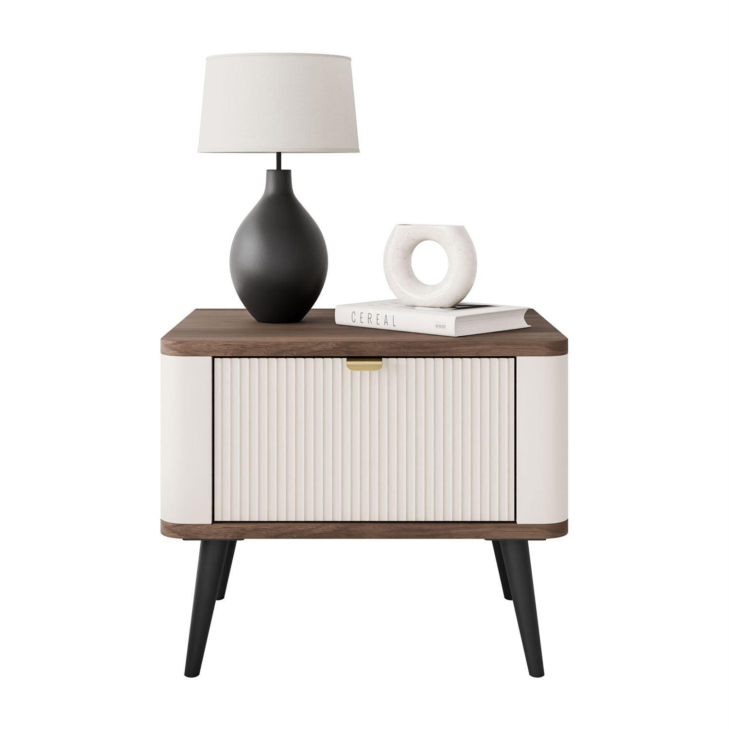 NACHTTISCH AUTUMN auf hohen Beinen, Kaschmir / Nussbaum - Beige, Holzwerkstoff (50/42/40cm) - Lookway