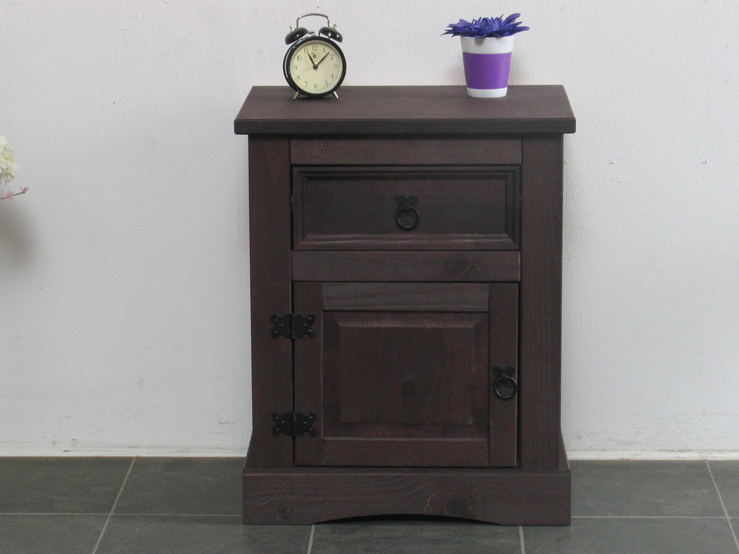 NACHTSCHRANK gebeitzt und gewachst - Schwarz, Holz/Textil (53/66/38cm) - ebuy24