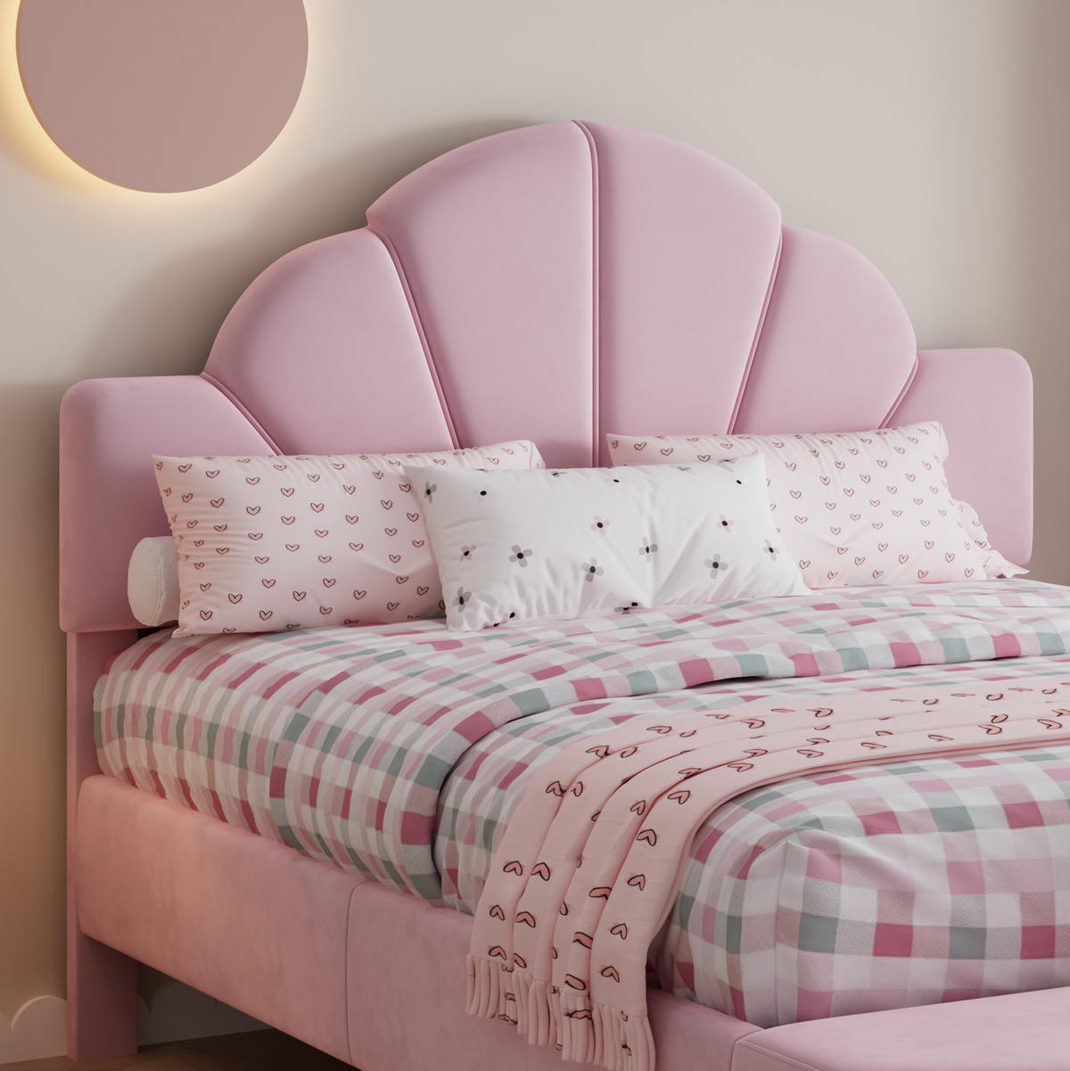 POLSTERBETT 140/200 cm Rosa mit Samtkopfteil und Bettbank - Rosa, Textil (140/200cm) - OKWISH