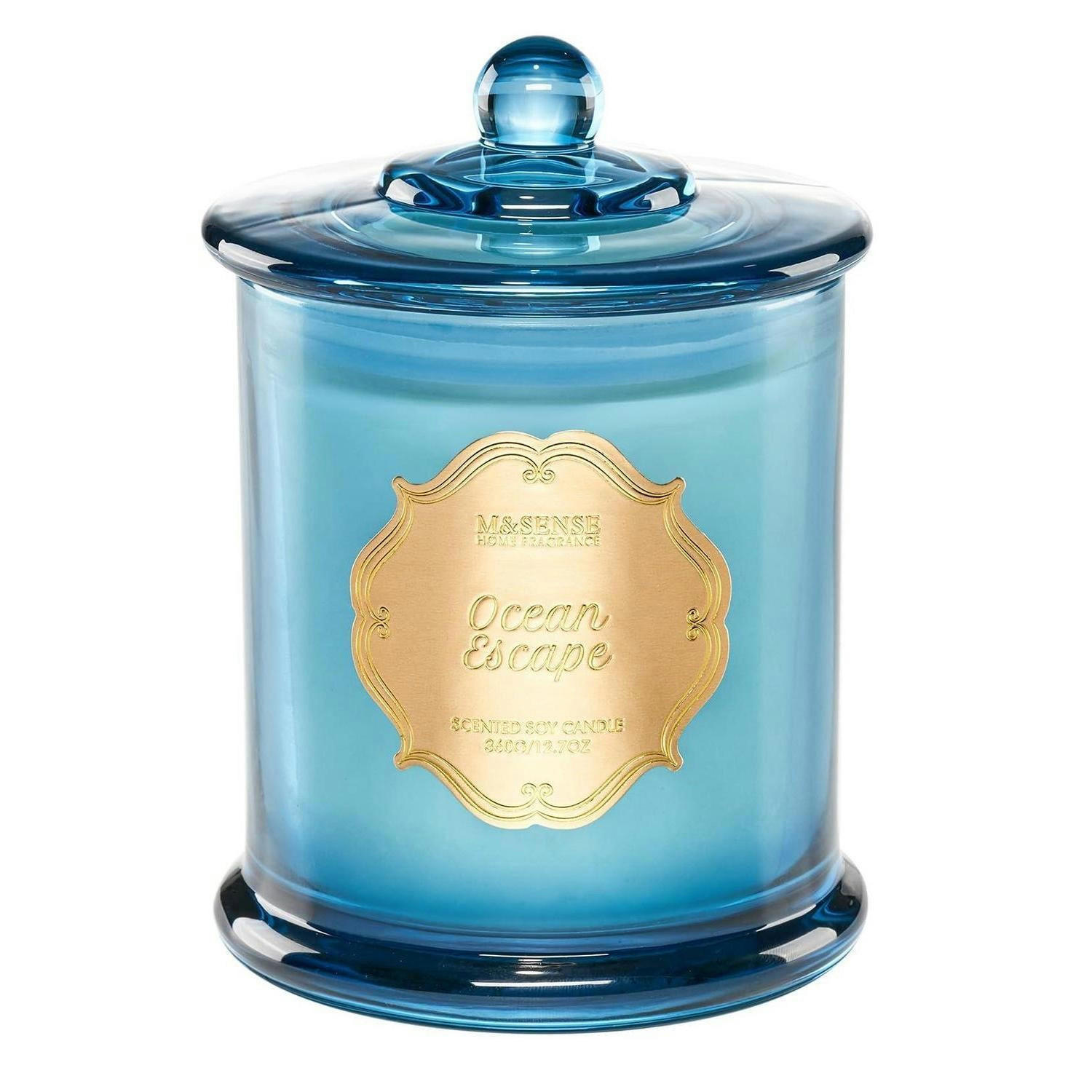 DUFTKERZE im Glas Ozean Meersalz Sojawachs 60 Stunden Brenndauer - Blau, Paraffin (13cm)