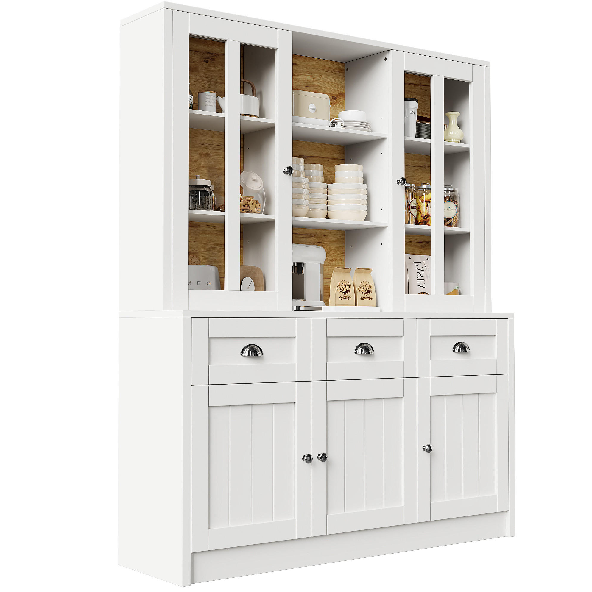 BUFFET 140/38,5/175 cm aus MDF und Acryl mit verstellbaren Einlegeböden Weiß - Weiß, Holzwerkstoff (140/175/38.5cm) - Modenvie