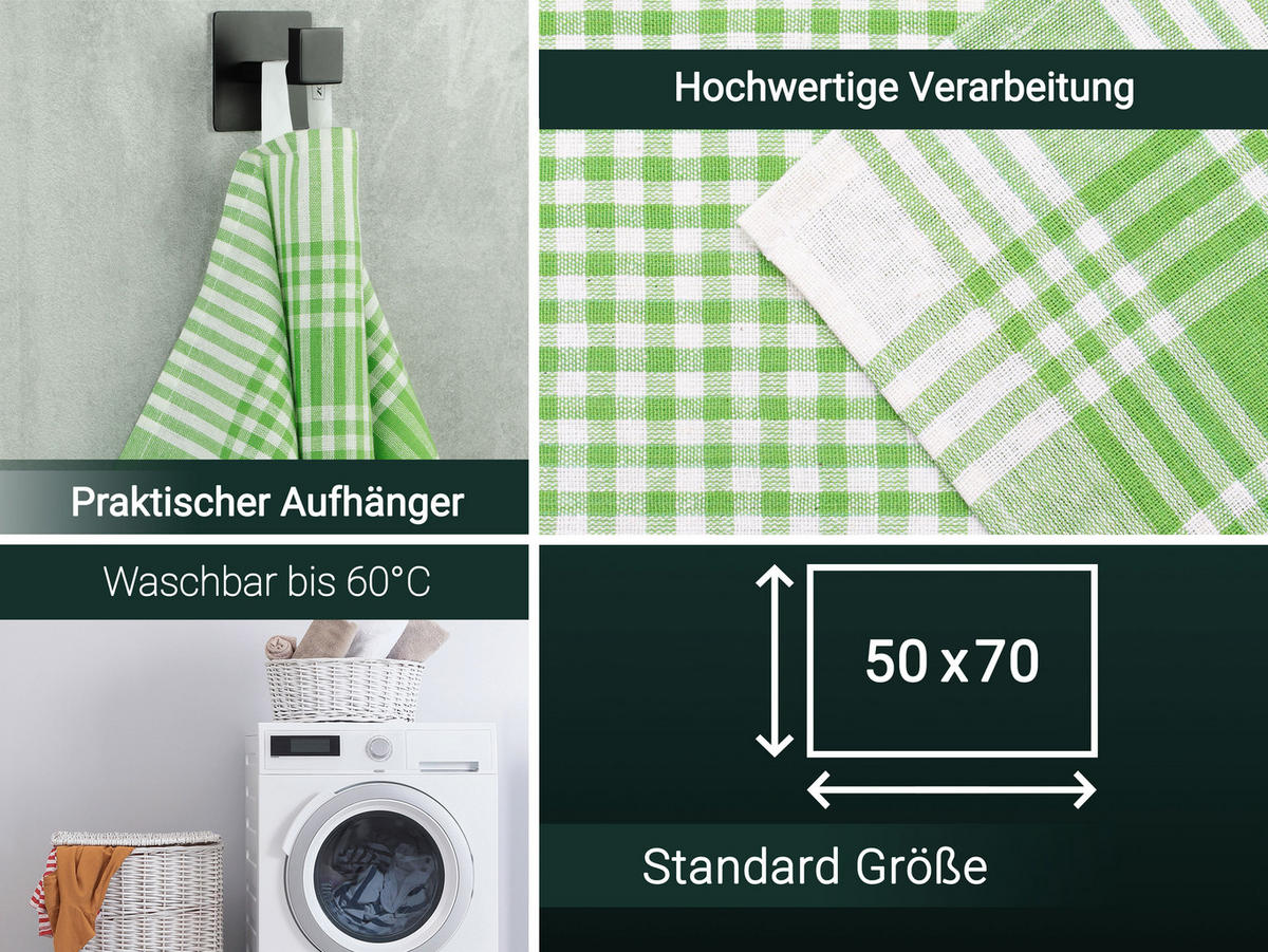 GESCHIRRTÜCHER, 5er-Set, 50x70 cm, 100% Baumwolle, Grün - Grün, Textil (50/70cm) - Zollner