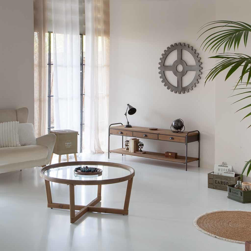 COUCHTISCH aus Holz und Metall D100x44 cm - Braun, Holz (100/100/43.5cm) - Wanderlust