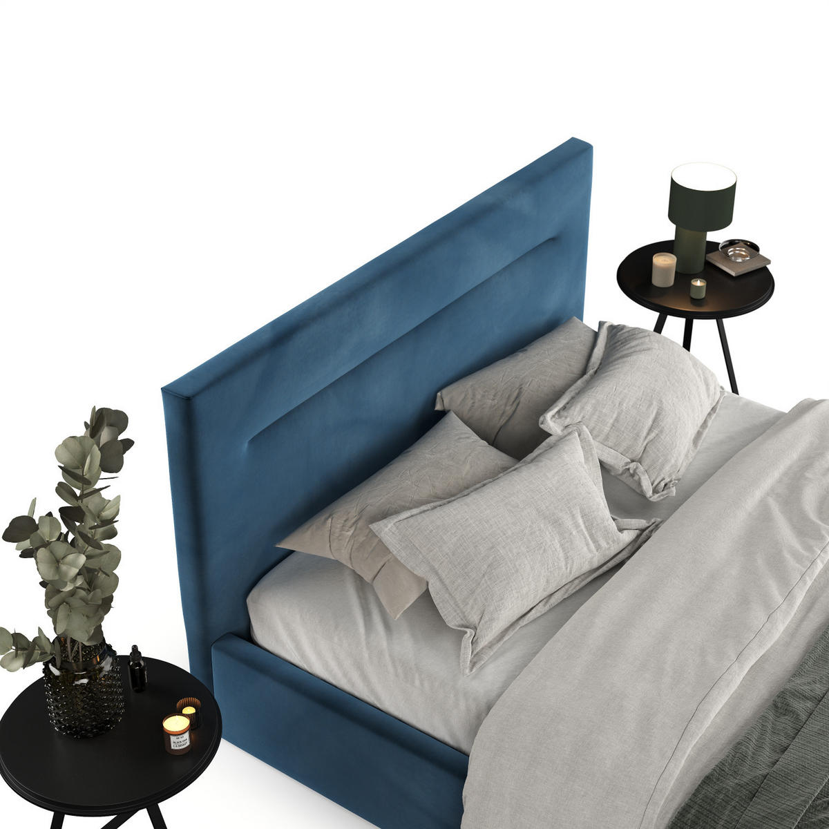 POLSTERBETT Liline 140/200 cm Dunkelblau im Kronos Stoff - Schwarz/Naturfarben, Holz/Holzwerkstoff (140/200cm) - AltaBeds