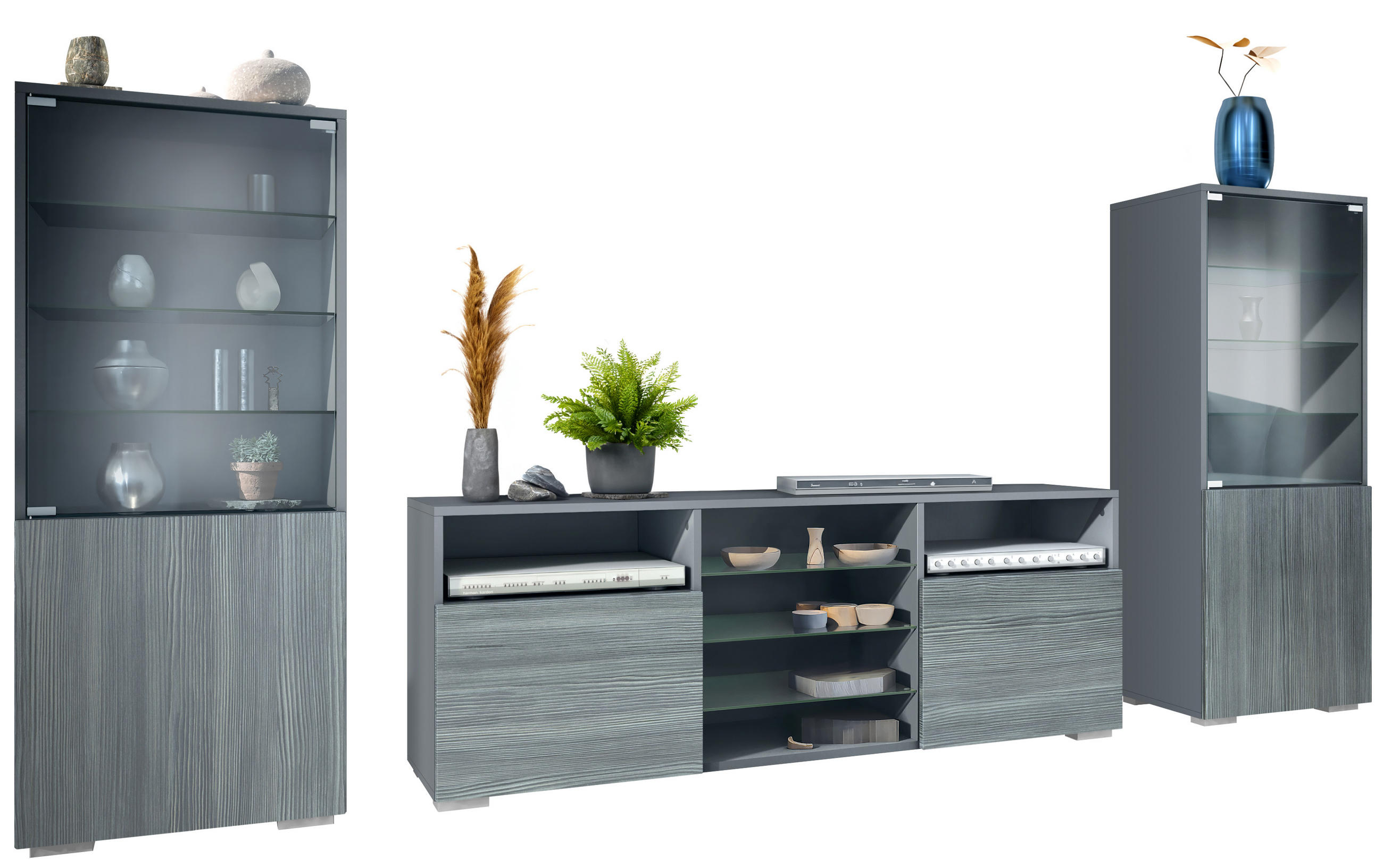 Vladon Wohnwand Anthrazit 286x122.5x35 cm