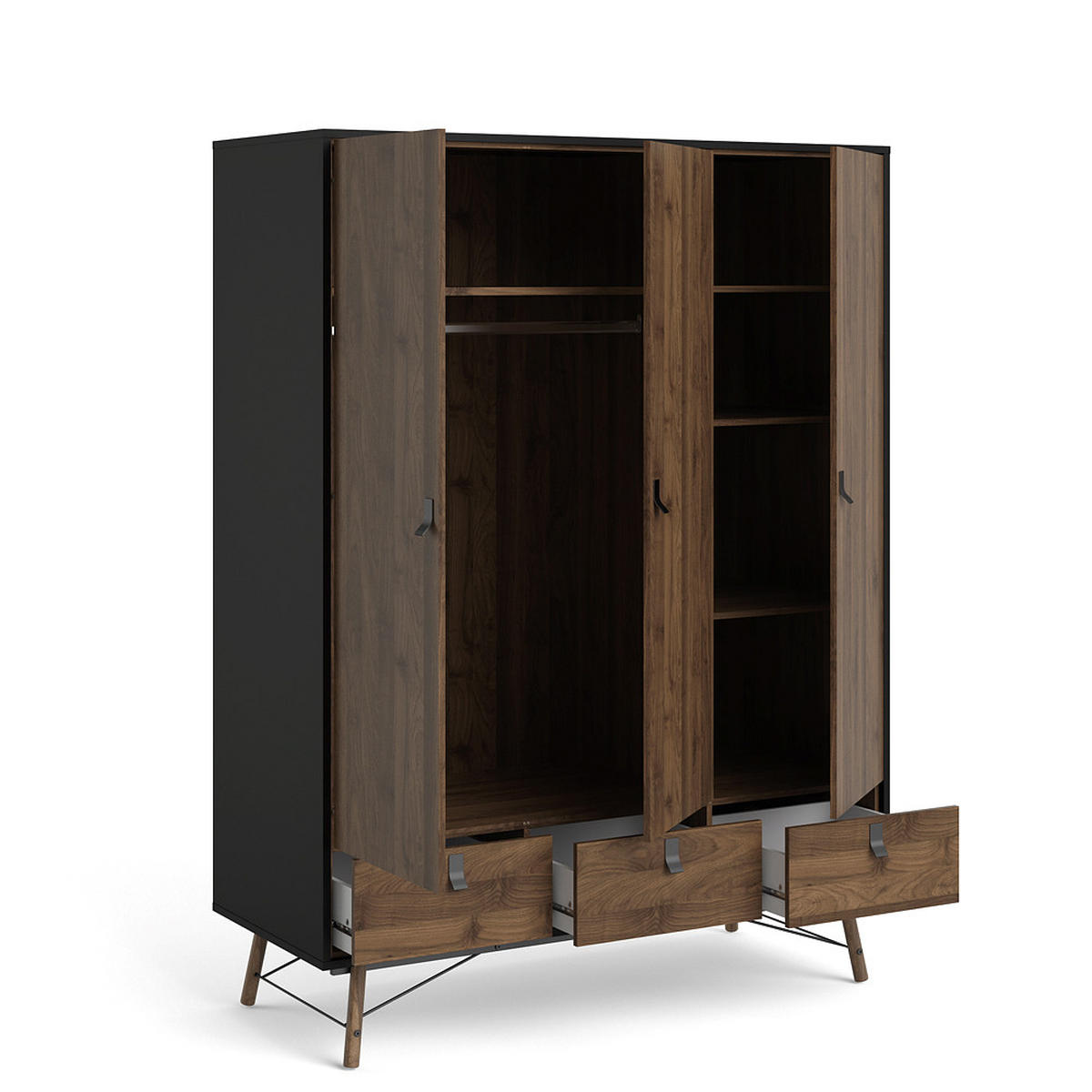 KLEIDERSCHRANK Walnuss Dekor - Schwarz, Holzwerkstoff (150/200/60cm) - ebuy24