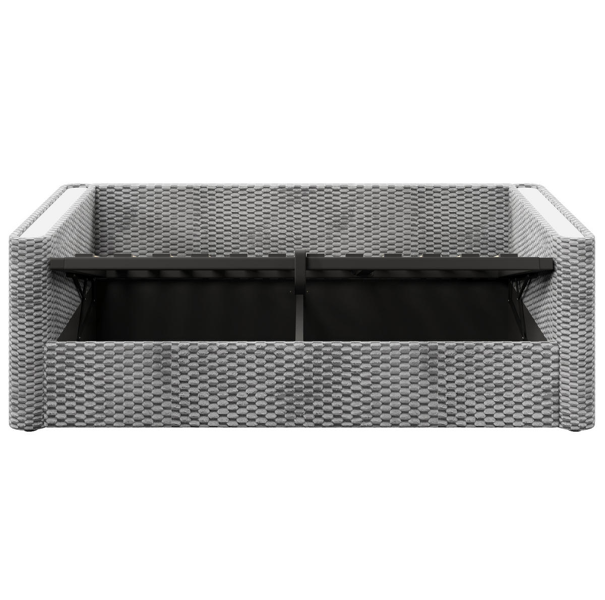 TAGESBETT aus Samt 90x200 cm Grau mit LED-Beleuchtung und hydraulischem Stauraum - Grau, Textil (90/200cm) - IVMEU