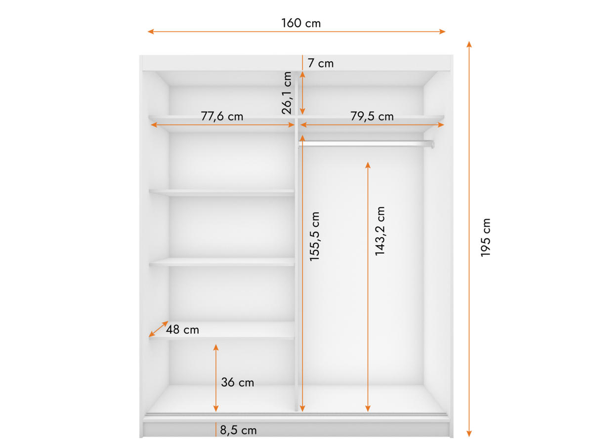 SCHIEBETÜRENSCHRANK - EVA BIS 05 Weiß - Weiß, Holzwerkstoff (160/195/61cm) - Möblo