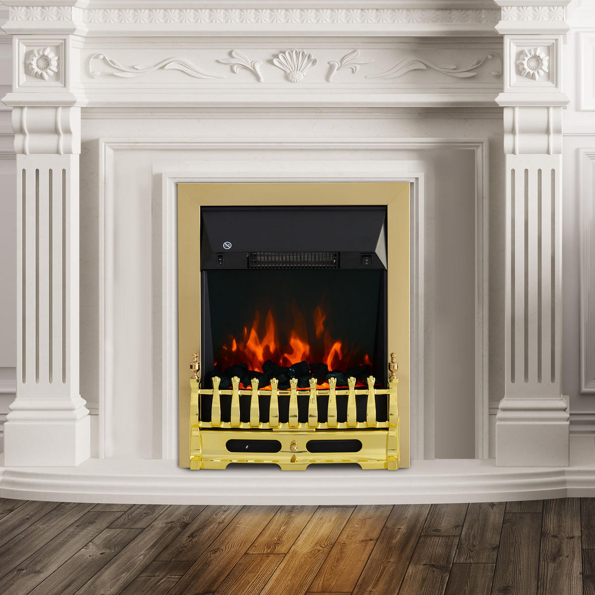 ELEKTROKAMIN Kaminofen 1000/2000W Elektrischer Kamin Standkamin Gold - Goldfarben, Metall (18.5/59.2/48.2cm) - HOMCOM