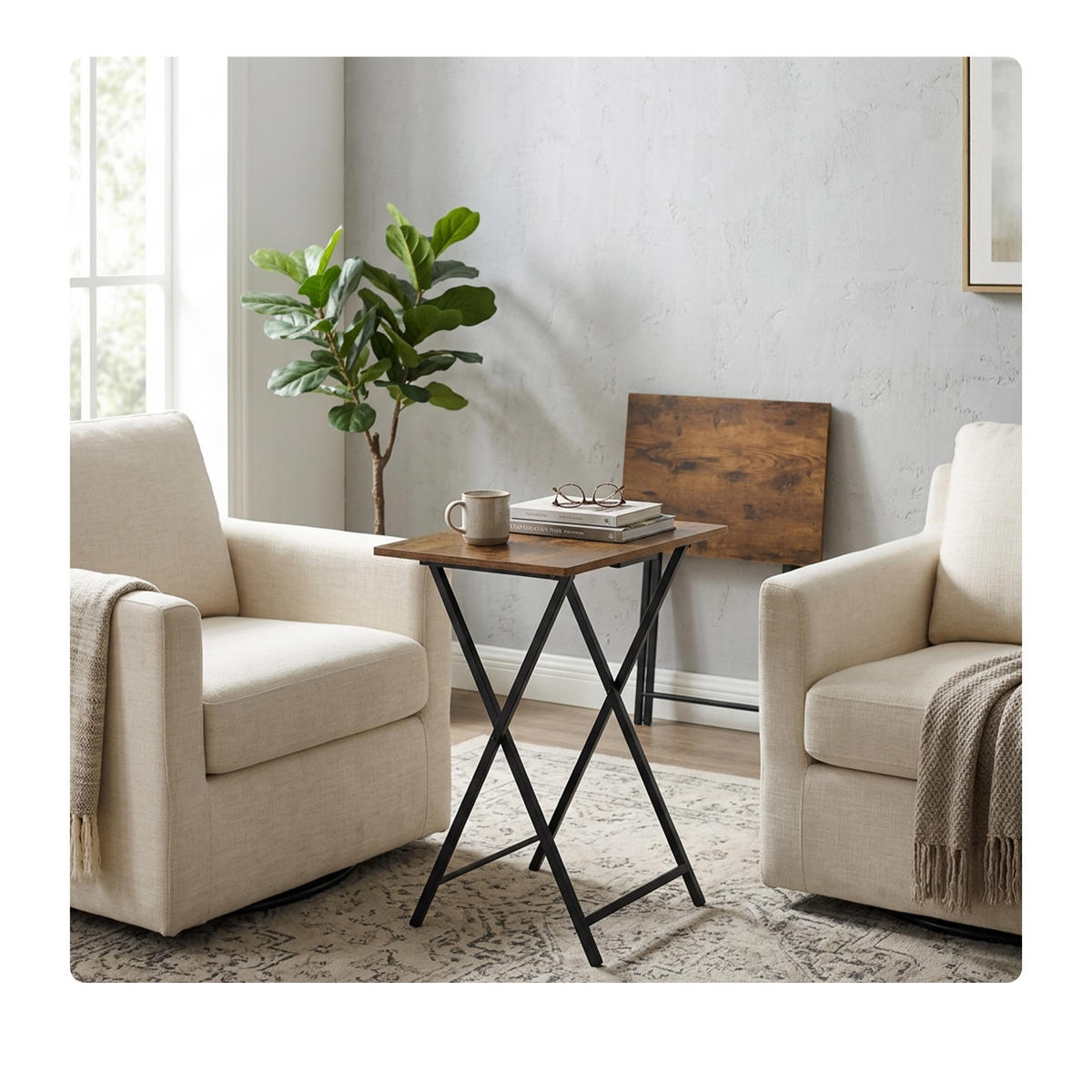 BEISTELLTISCH Vintagebraun klappbar - Braun, Holzwerkstoff/Metall (36/48/66.5cm) - Relaxdays
