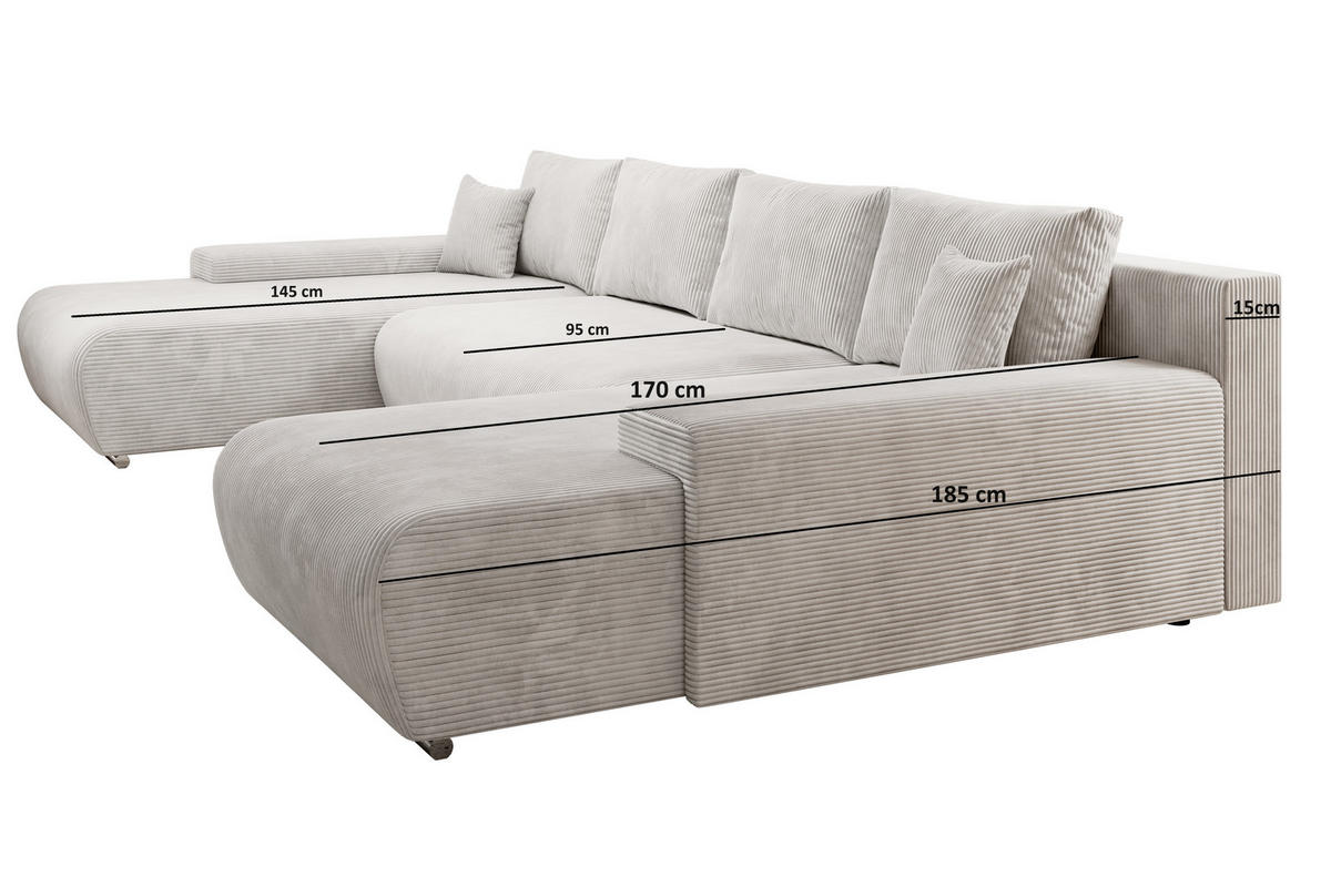ECKSOFA Credo mit Schlaffunktion und Bettkasten, Couch U-Form, 348x81x185 cm, Beige - Beige, Holz (348/170cm) - PROMETO Möbel