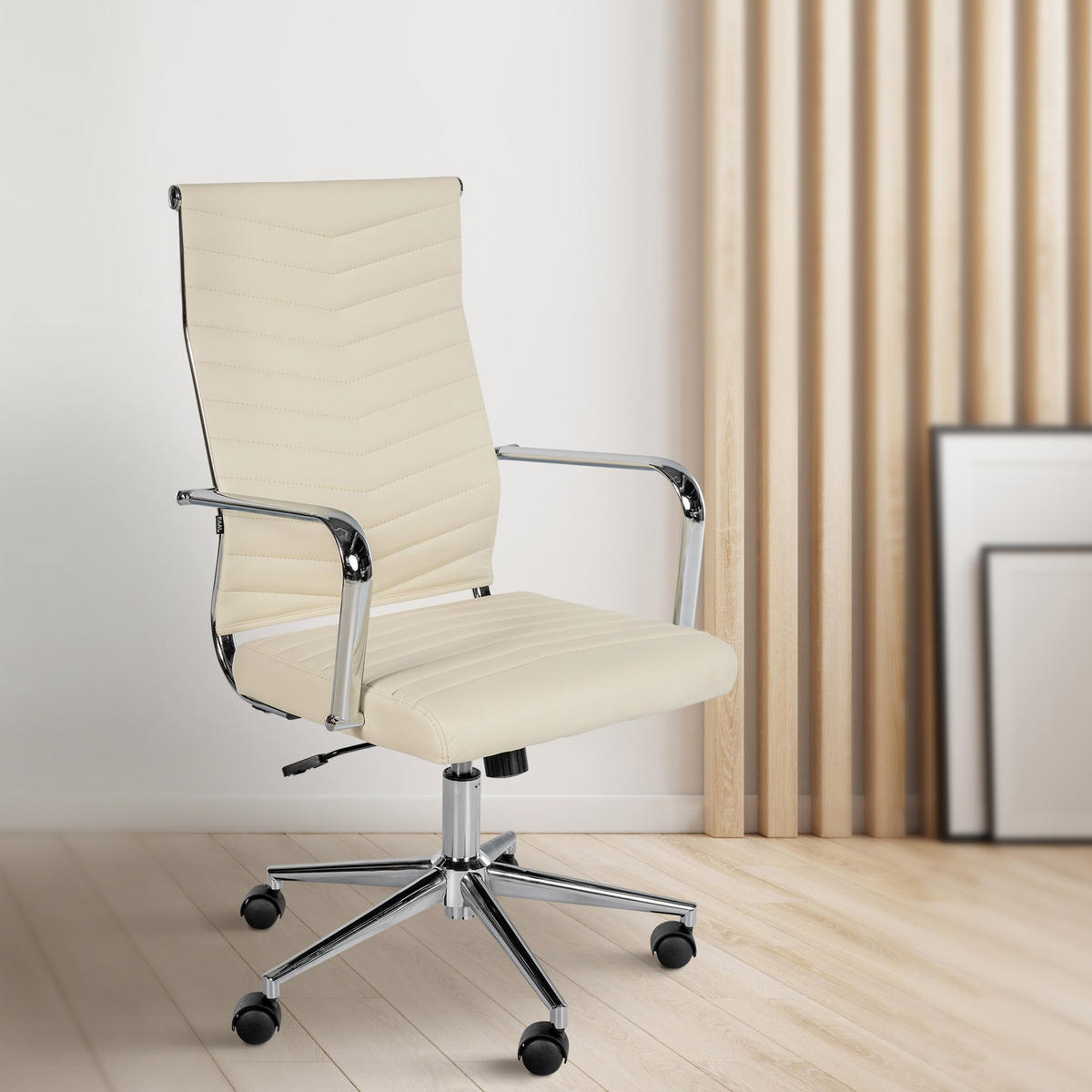 DREHSTUHL Lederlook Creme - Chromfarben/Creme, Textil/Metall (57/100/60cm) - CLP