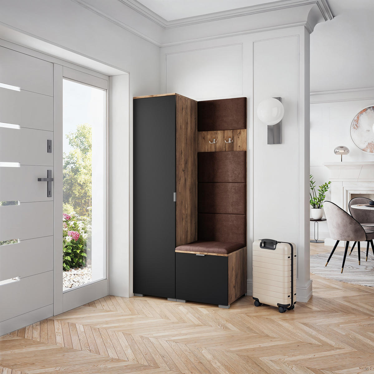 GARDEROBENSCHRANK LORI 95/181/51 cm Modern Garderobe-Set Eiche Lefkas - Eichefarben/Schwarz, Holzwerkstoff (95/181/51cm) - MASSENO