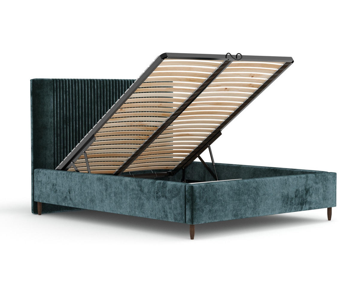 POLSTERBETT Etero Dunkelgrün 140/200 cm im Chenille-Stoff - Wengefarben/Dunkelgrün, Holz/Holzwerkstoff (140/200cm) - Maison de Reve