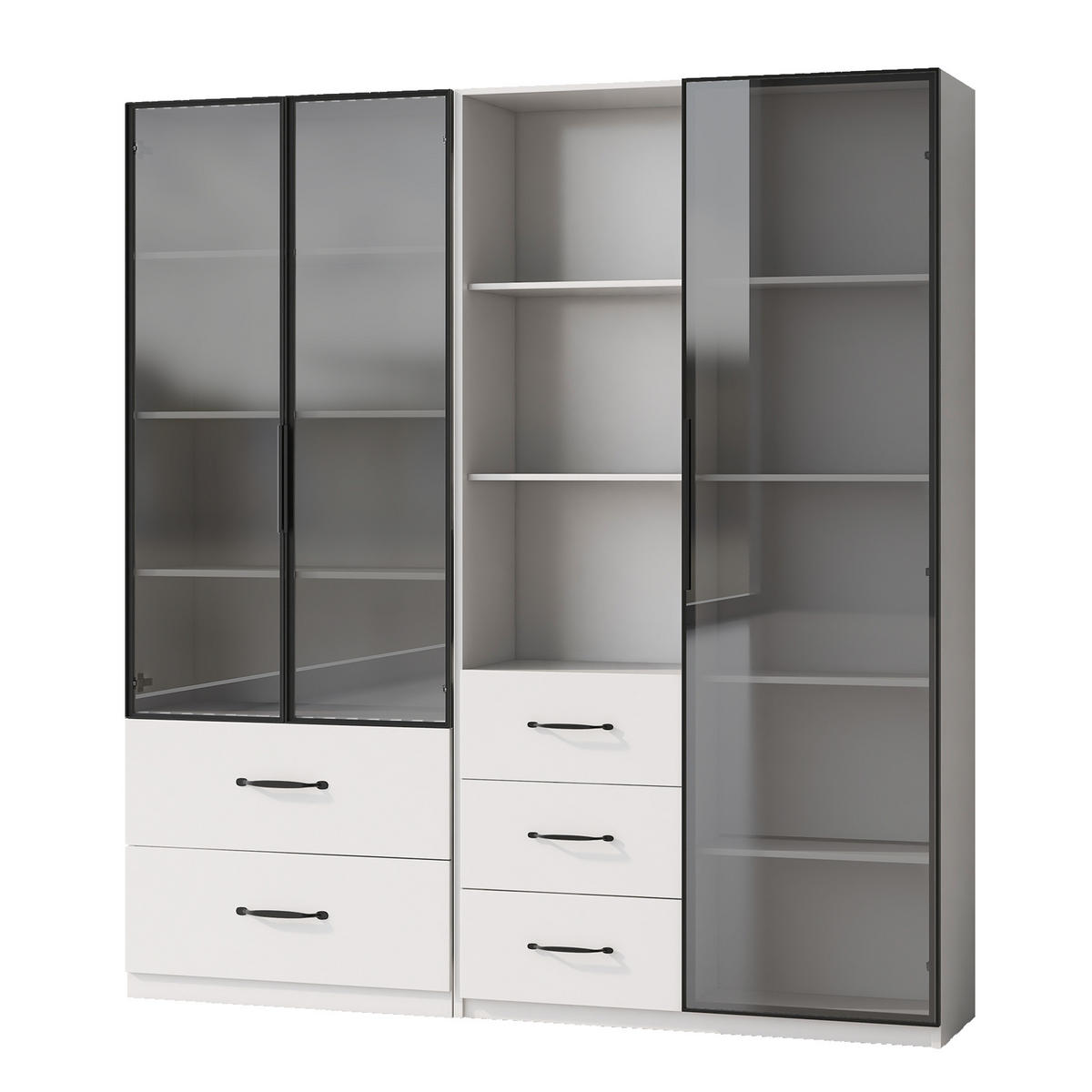 VITRINE 140cm Glas LED Bücherregal multifunktional modern - Weiß, Holzwerkstoff (140/160/40cm) - FLIEKS